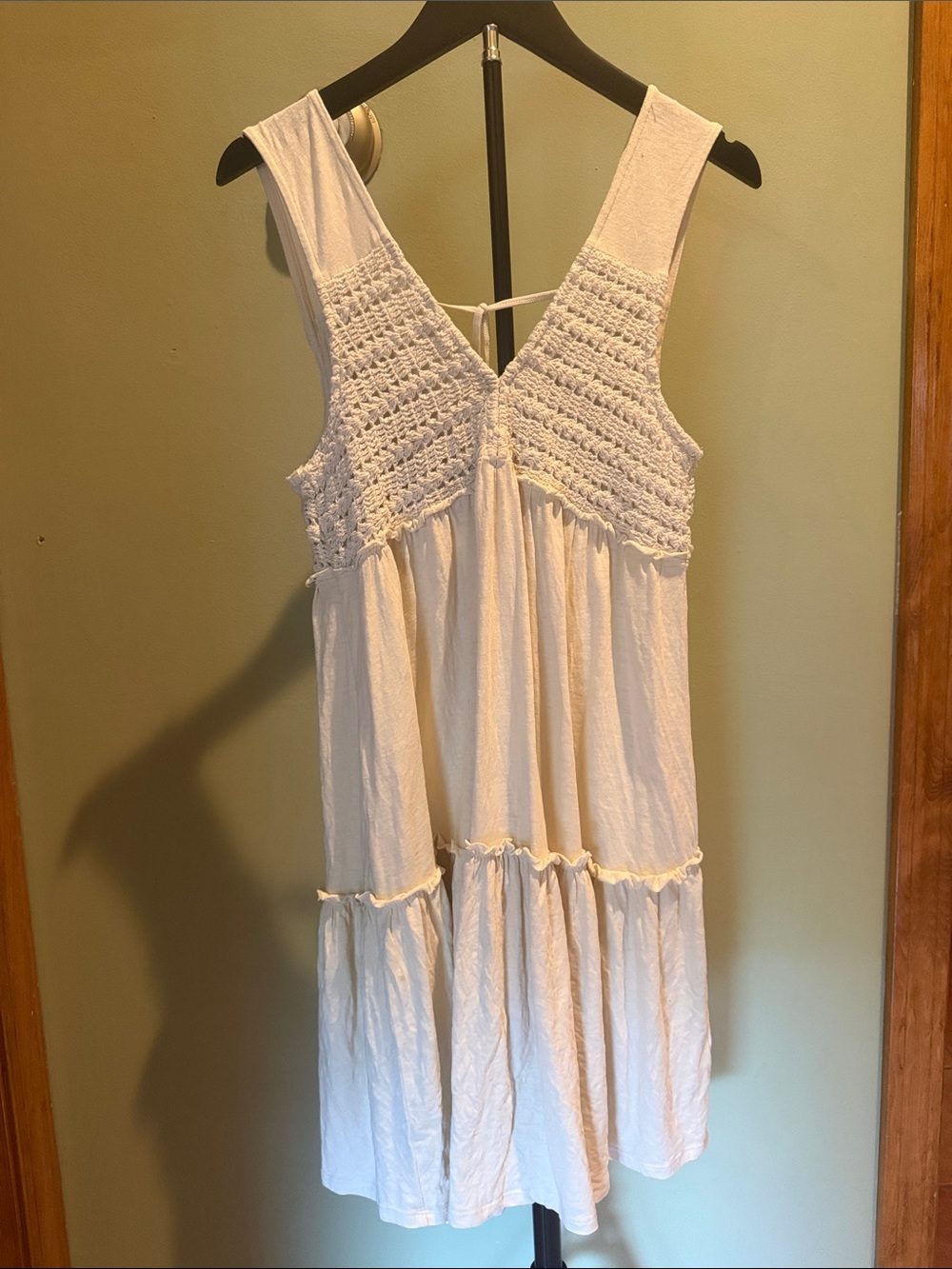 American Eagle White Sleeveless Crochet Yoke Summer Dress